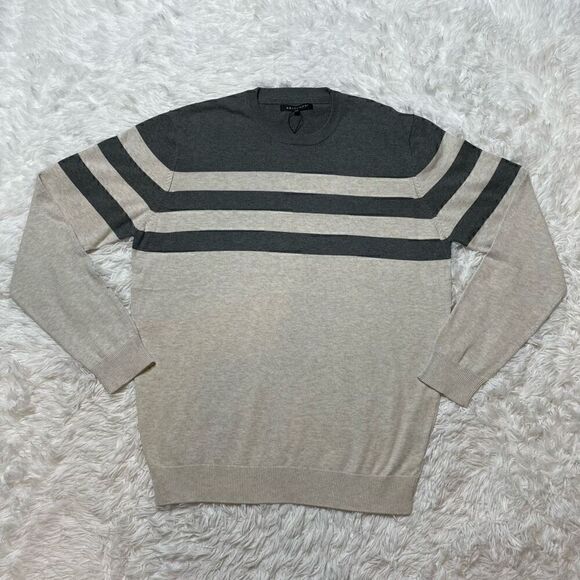Britches Sweater Grey Beige Stripe Size Large Crewneck Pullover NEW - Picture 1 of 7